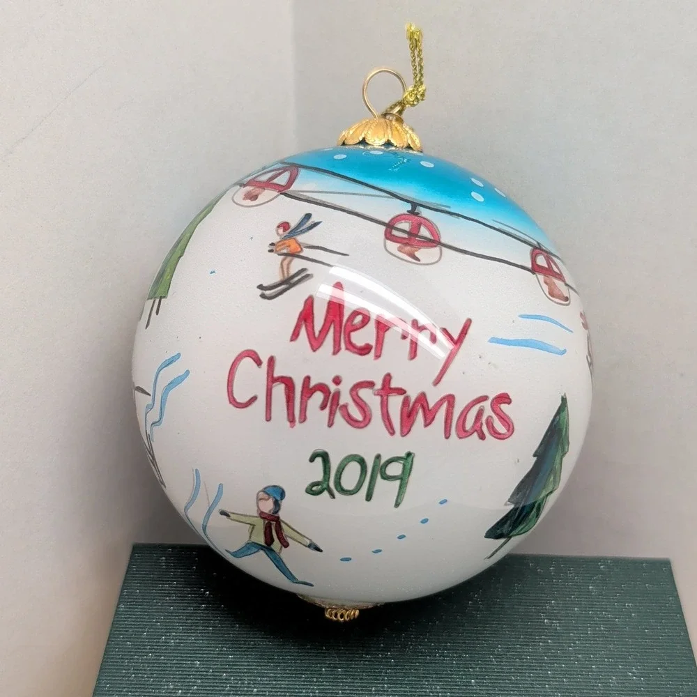 Pier 1 Li Bien Merry Christmas Ornament Hand Painted Skiing Winter Scene 2019